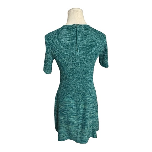 Vintage Henri Bendel Green Blue Cotton Knit Mini Midi Dress RARE Sz 9/10 A Line - Picture 3 of 5